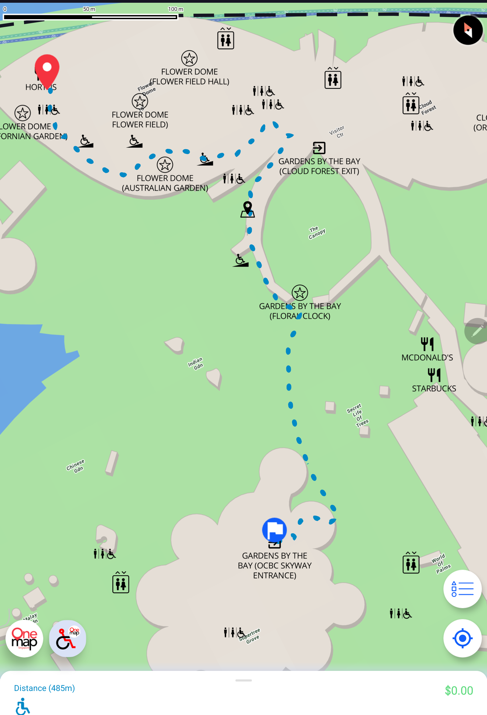 Screenshot of BFA pilot test app navigation route at Gardens by the Bay.png